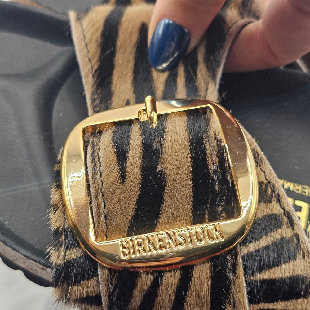Birkenstock Madrid Big Buckle Slide 40/ 9N Cowhide Safari Zebra Tiger Maximalist - Picture 3 of 10